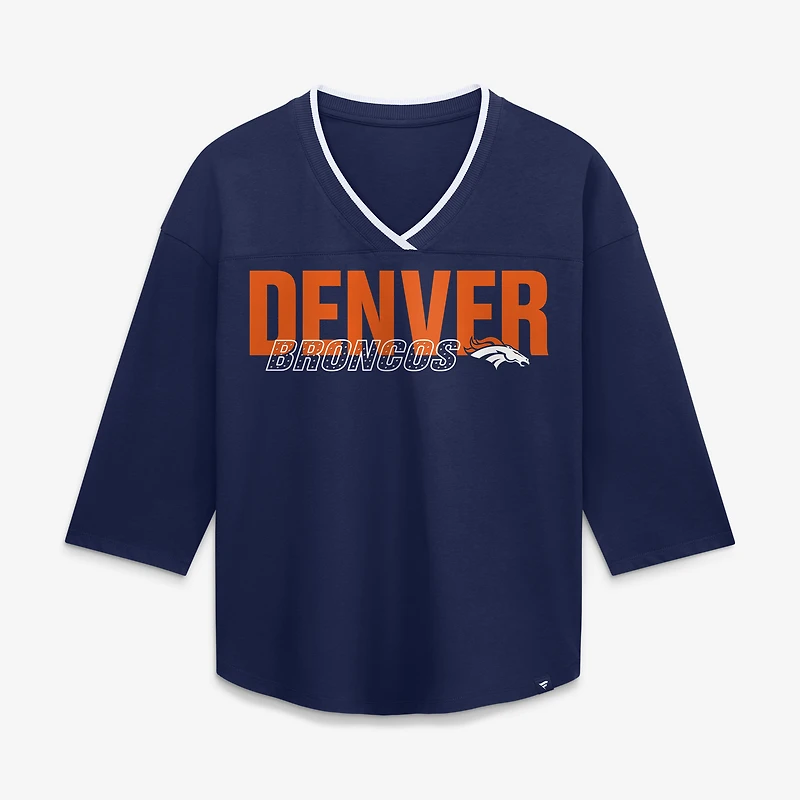 T-shirt à manches 3/4 et col en V Fanatics Navy Denver Broncos pour femmes