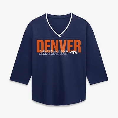 T-shirt à manches 3/4 et col en V Fanatics Navy Denver Broncos pour femmes