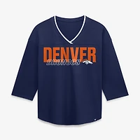 T-shirt à manches 3/4 et col en V Fanatics Navy Denver Broncos pour femmes
