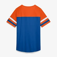 Women's Fanatics Royal Denver Broncos Curl Route Athena Lace-Up T-Shirt