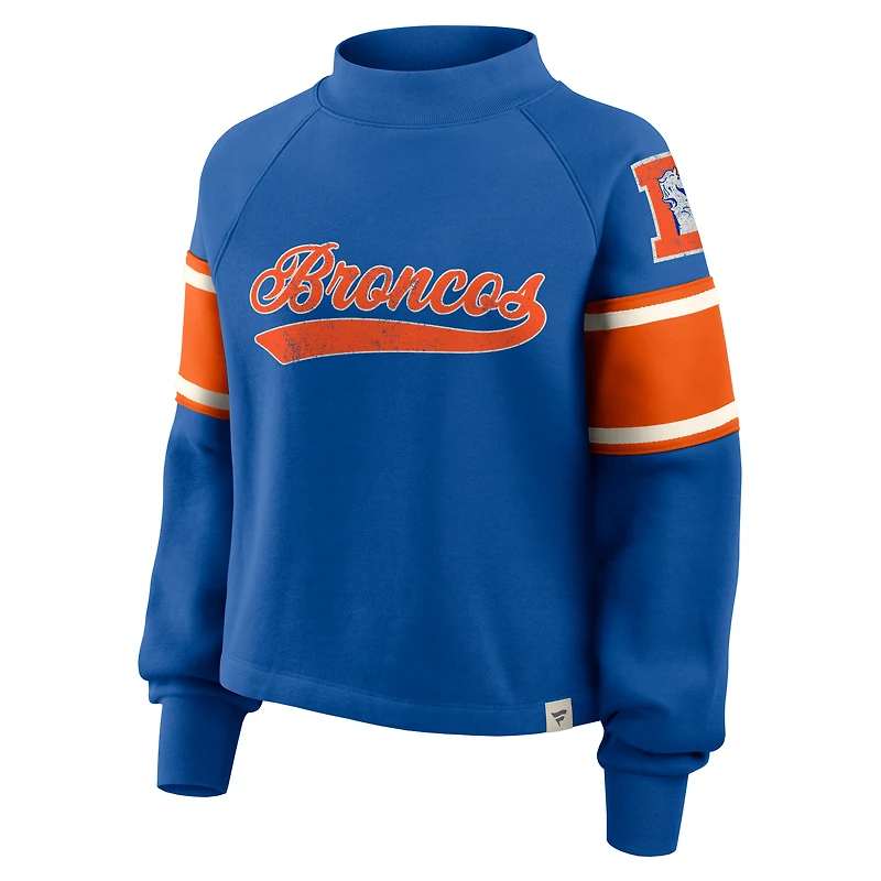 Women's Fanatics Royal Denver Broncos Oversized Hometown Toss Sweep Mock Neck Pullover