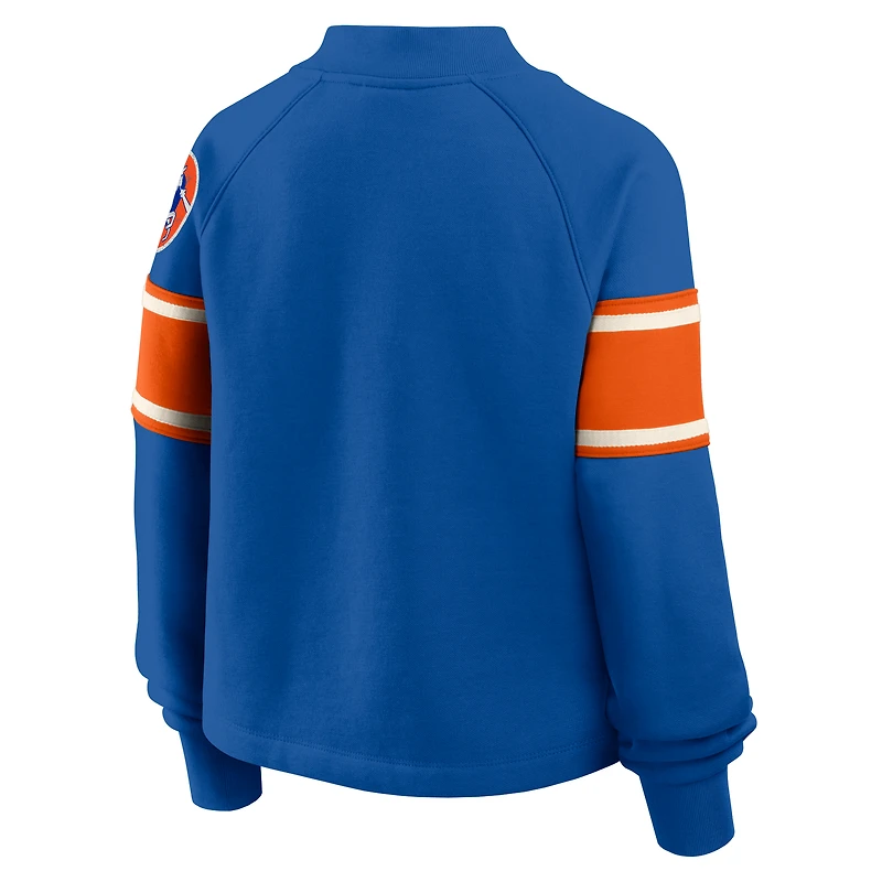 Women's Fanatics Royal Denver Broncos Oversized Hometown Toss Sweep Mock Neck Pullover