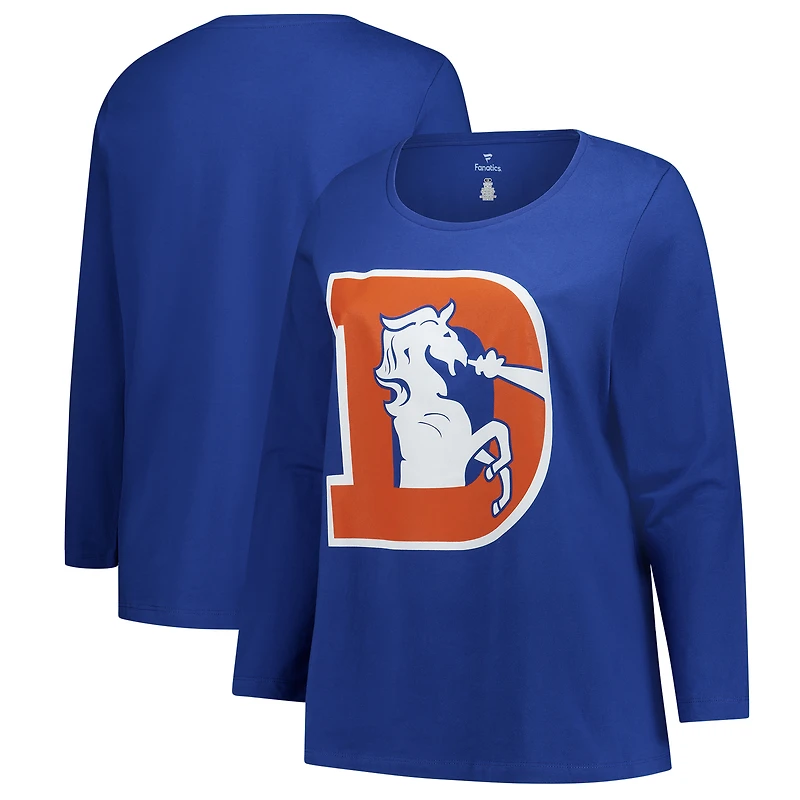 T-shirt à manches longues Fanatics Royal Denver Broncos pour femmes, grande taille, logo principal