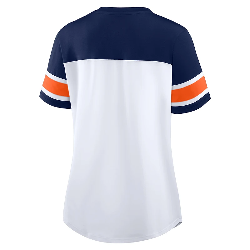 Women's Fanatics White/Navy Denver Broncos Athena Rhinestone Lace-Up V-Neck T-Shirt