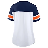 Women's Fanatics White/Navy Denver Broncos Athena Rhinestone Lace-Up V-Neck T-Shirt