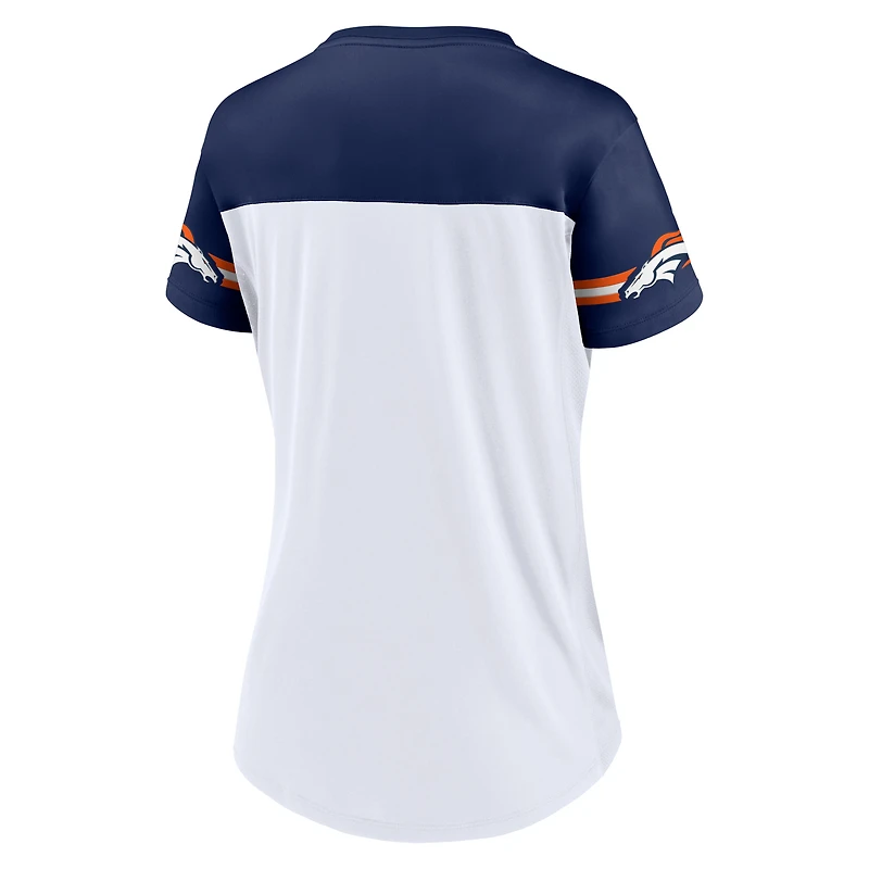 Women's Fanatics White Denver Broncos Dueling Slant V-Neck Lace-Up T-Shirt