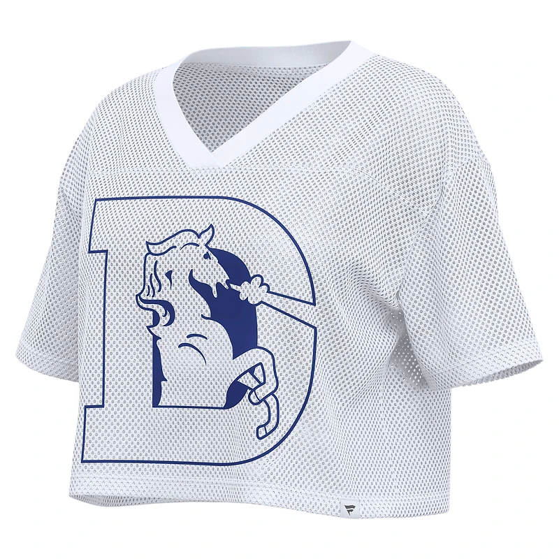 Women's Fanatics White Denver Broncos Oversized Mesh Cropped V-Neck Jersey