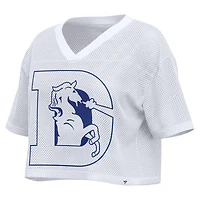 Women's Fanatics White Denver Broncos Oversized Mesh Cropped V-Neck Jersey