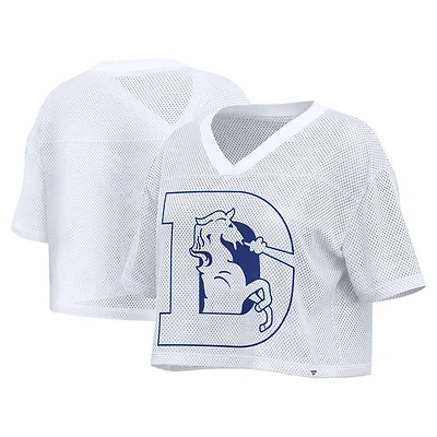 Maillot Fanatics blanc pour femme des Broncos de Denver, oversize, en maille, court et à col V