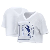 Maillot Fanatics blanc pour femme des Broncos de Denver, oversize, en maille, court et à col V
