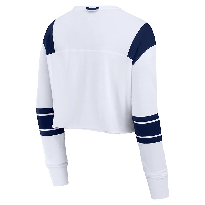 T-shirt à manches longues extensible et court pour femme Fanatics Denver Broncos blanc