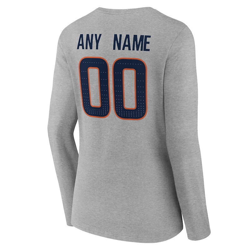 Women's Gray Denver Broncos Team Authentic Personalized Name & Number Long Sleeve V-Neck T-Shirt