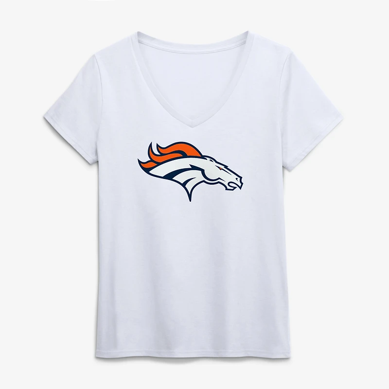 Women's Logo Athletic White Denver Broncos Primary V-Neck T-Shirt