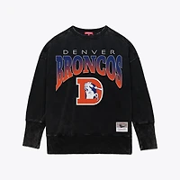 Women's Mitchell & Ness  Black Denver Broncos Delineate Mineral Wash Crewneck Sweatshirt