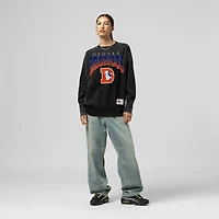 Women's Mitchell & Ness  Black Denver Broncos Delineate Mineral Wash Crewneck Sweatshirt
