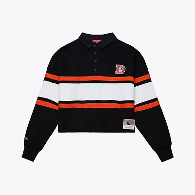 Polo de rugby court à manches longues Mitchell & Ness noir Denver Broncos pour femme