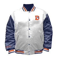 Veste en satin blanc à boutons-pression pour femme Mitchell & Ness Denver Broncos Throwback, grande taille
