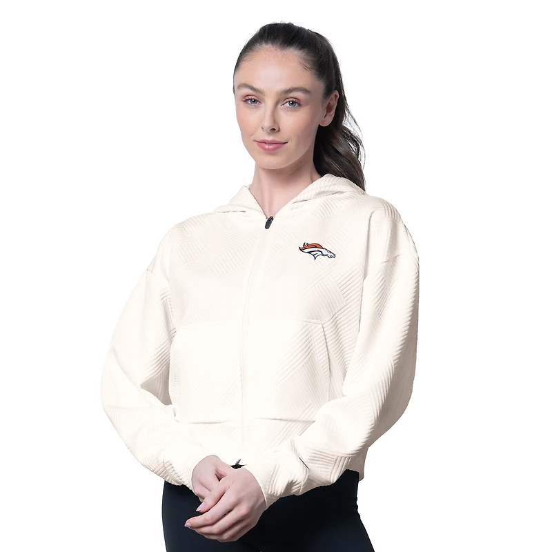 Women's MSX by Michael Strahan Cream Denver Broncos Eleanor Full-Zip Hoodie