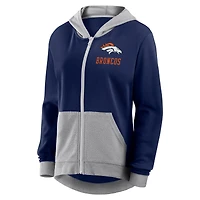Women's  Navy Denver Broncos Hit It French Terry Full-Zip Hoodie