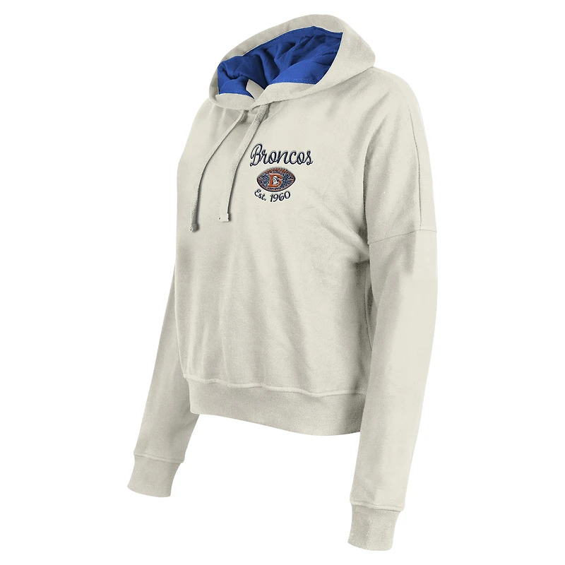 Women's New Era Cream Denver Broncos 3rd Down Historic Pullover Hoodie