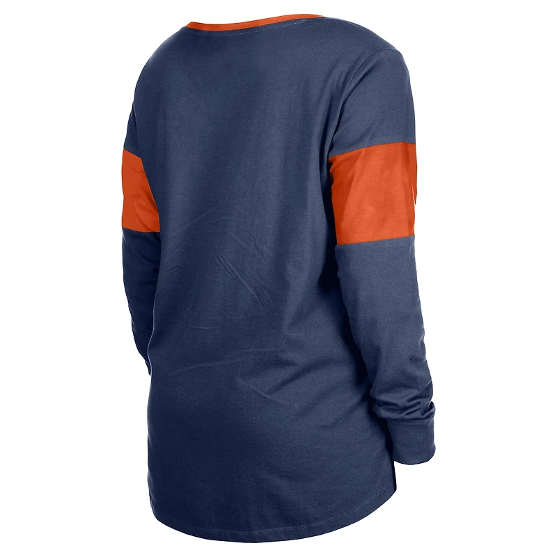 T-shirt à manches longues et col cranté lacets New Era pour femmes, bleu marine, Denver Broncos