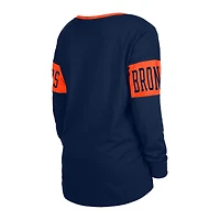 T-shirt à manches longues et col cranté Denver Broncos New Era pour femme bleu marine