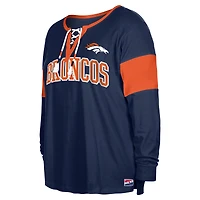 Women's New Era Navy Denver Broncos Plus Lace-Up Notch Neck Long Sleeve T-Shirt