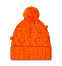 Bonnet en tricot à revers Toasty des Broncos de Denver New Era orange pour femme avec pompon