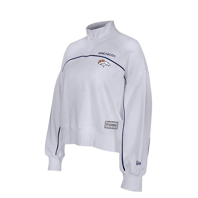 Sweat-shirt fonctionnel à fermeture éclair quart de tour New Era Denver Broncos blanc pour femme