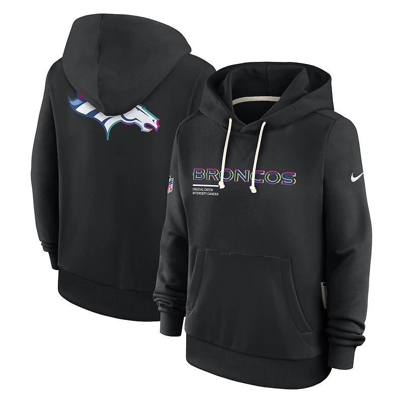 Sweat à capuche Nike noir Denver Broncos 2025 NFL Crucial Catch Sideline Standard Issue Dri-FIT pour femme