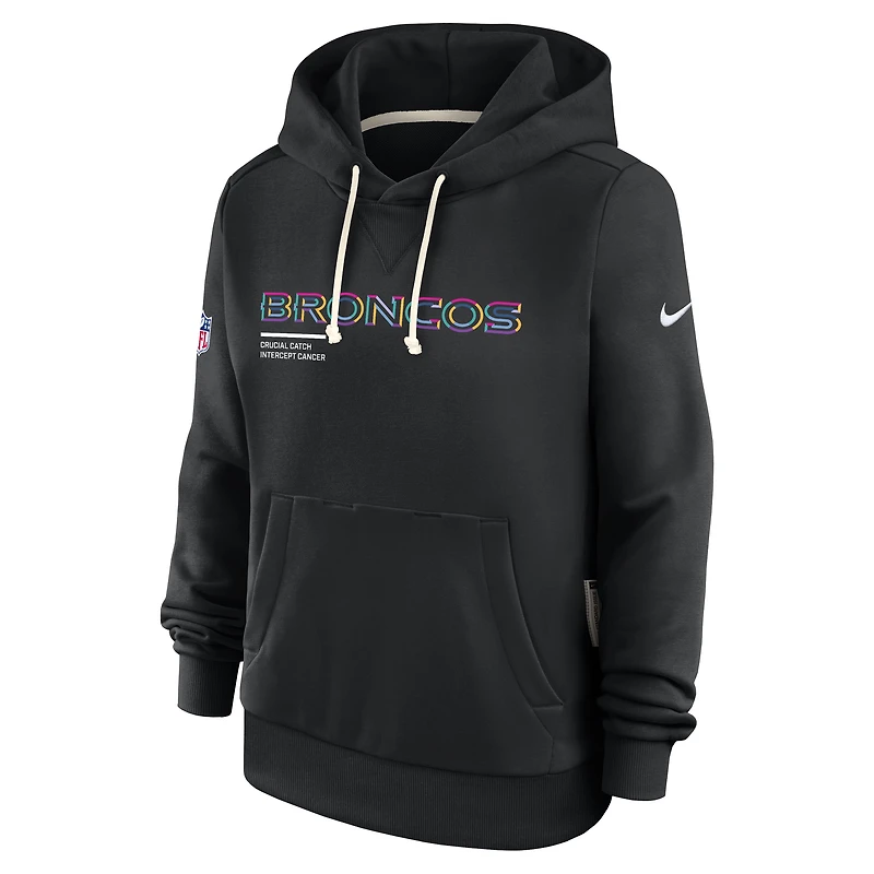 Sweat à capuche Nike noir Denver Broncos 2025 NFL Crucial Catch Sideline Standard Issue Dri-FIT pour femme