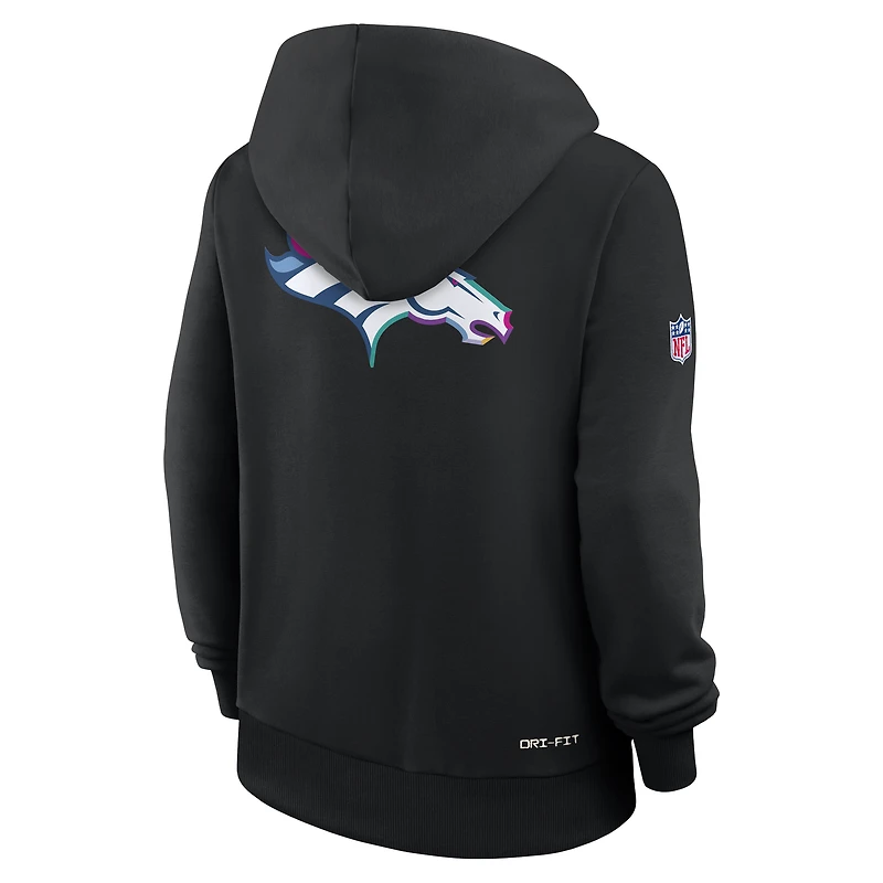 Sweat à capuche Nike noir Denver Broncos 2025 NFL Crucial Catch Sideline Standard Issue Dri-FIT pour femme