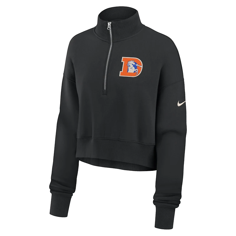 Sweat-shirt court à demi-zip en polaire Nike Denver Broncos Legacy Phoenix noir pour femme
