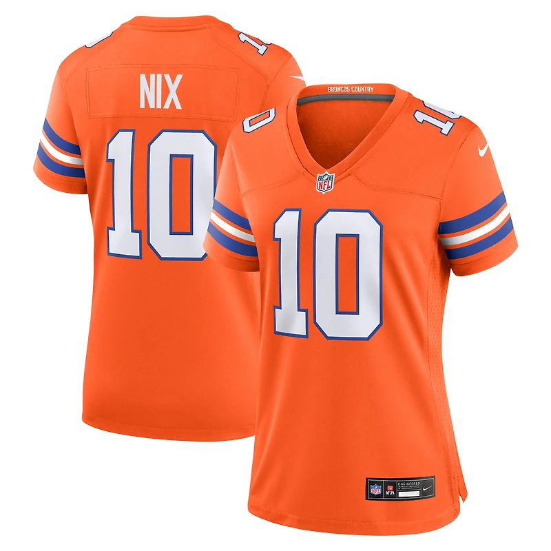 Maillot Nike Bo Nix Orange Denver Broncos Mile High Collection 1977 Throwback Player Game pour femme