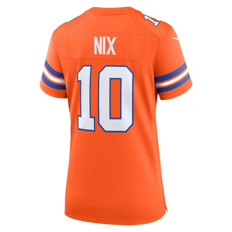 Maillot Nike Bo Nix Orange Denver Broncos Mile High Collection 1977 Throwback Player Game pour femme