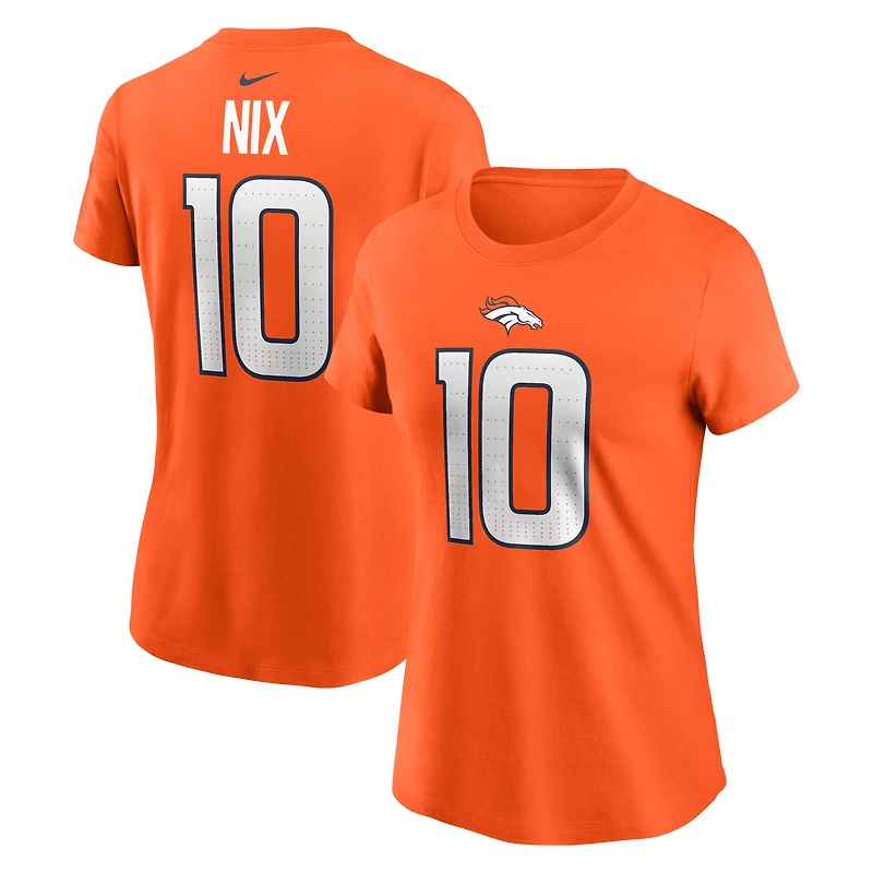 T-shirt Nike Bo Nix Orange Denver Broncos avec nom et numéro pour femme