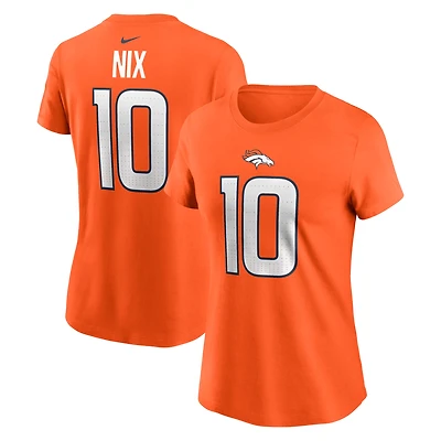 T-shirt Nike Bo Nix Orange Denver Broncos avec nom et numéro pour femme