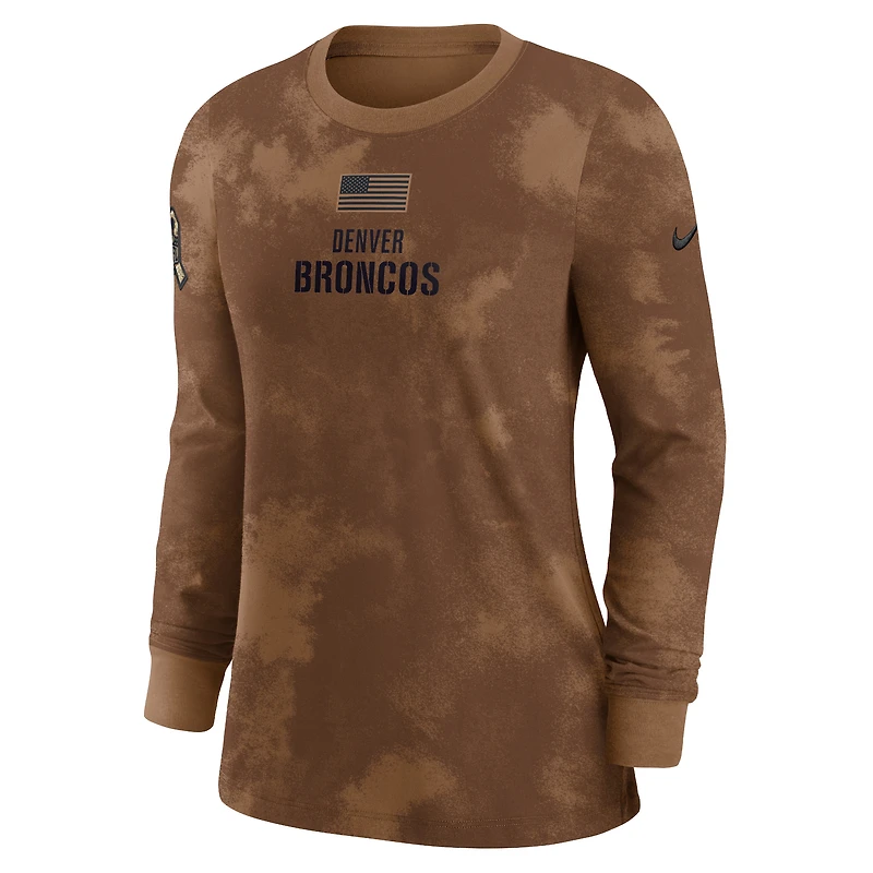T-shirt à manches longues Salute To Service pour femme Nike Denver Broncos marron