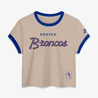 Women's Nike Cream Denver Broncos Rewind Ringer Mod Cropped T-Shirt