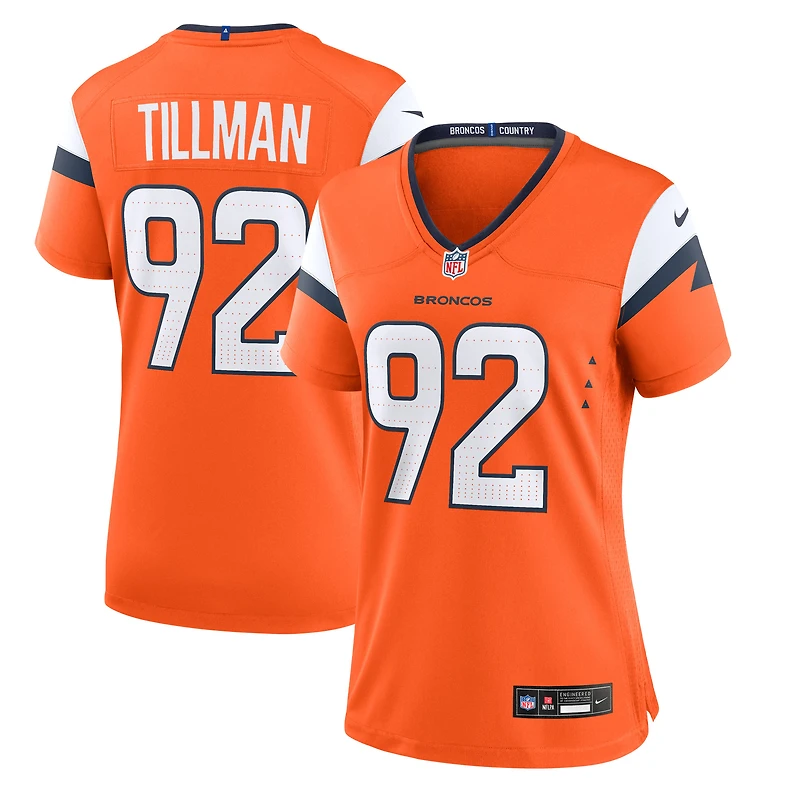 Maillot de match Nike Dondrea Tillman orange des Denver Broncos pour femme