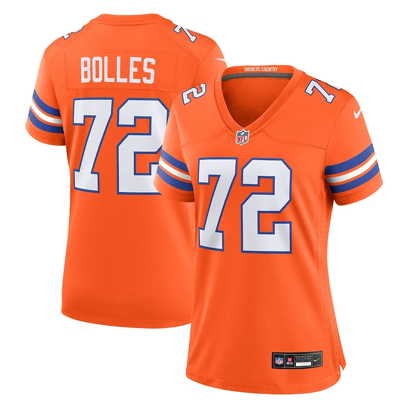 Maillot Nike pour femme Garrett Bolles Orange Denver Broncos Mile High Collection 1977 Throwback Player Game