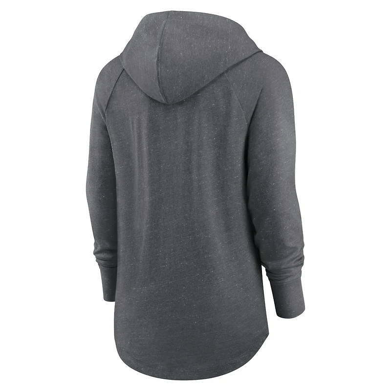 Women's Nike Heather Charcoal Denver Broncos Raglan Funnel Neck Pullover Hoodie