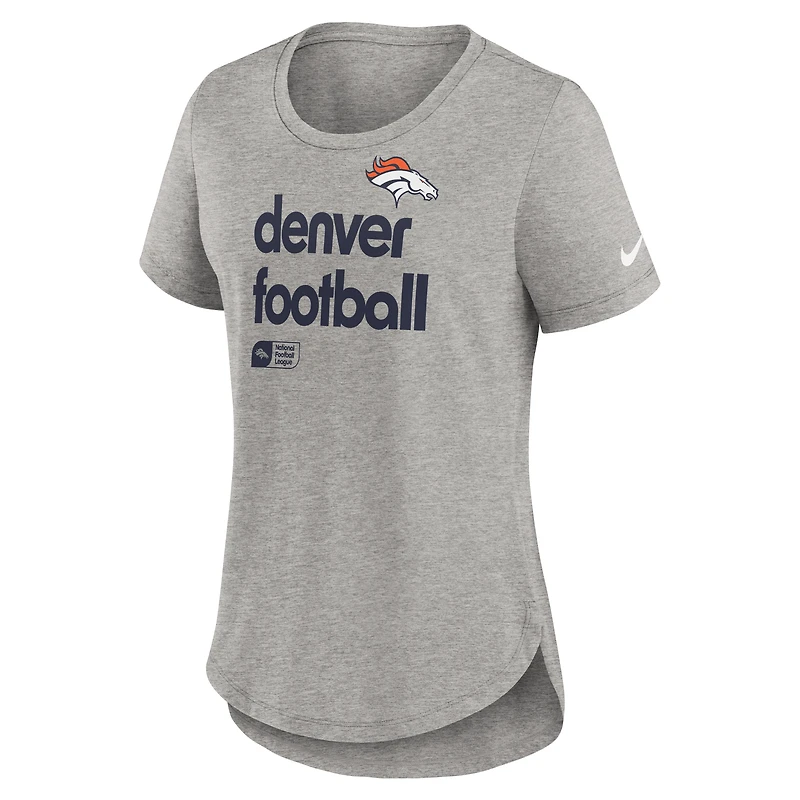 T-shirt Nike gris chiné Denver Broncos Team Shout-Out Tri-Blend pour femme