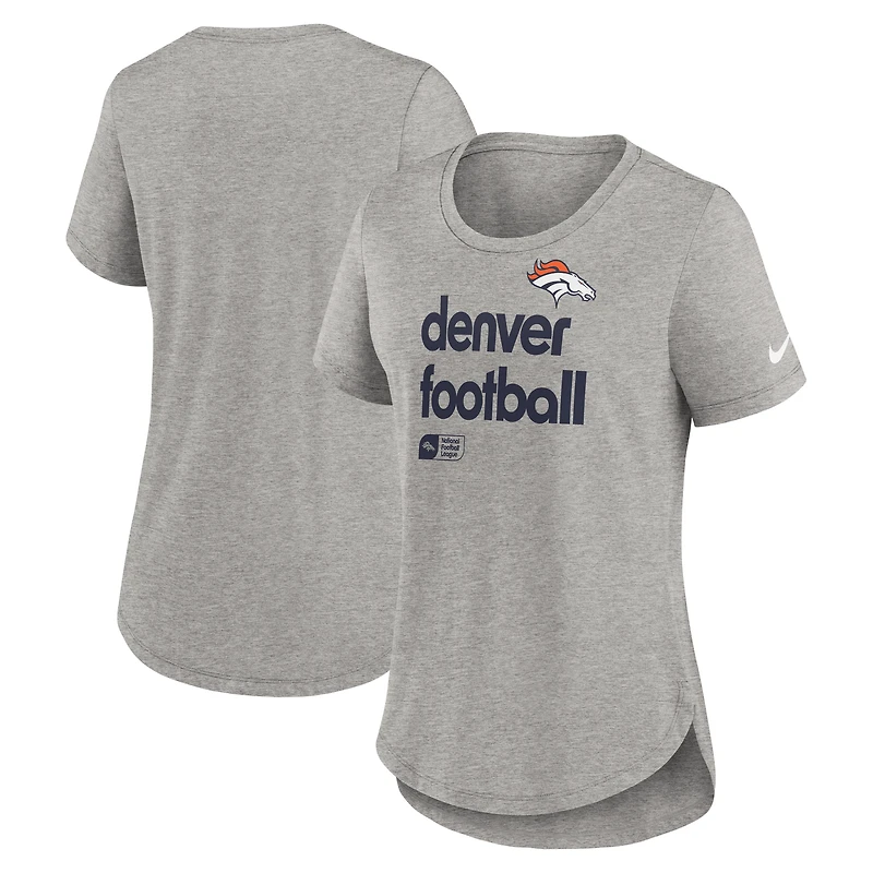T-shirt Nike gris chiné Denver Broncos Team Shout-Out Tri-Blend pour femme