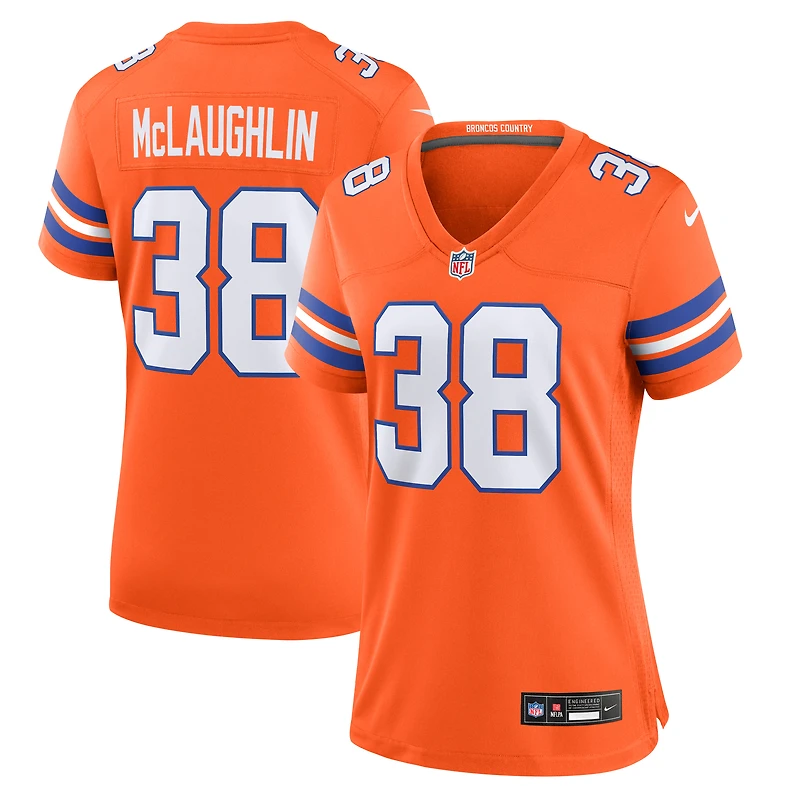 Maillot Nike Jaleel McLaughlin Orange Denver Broncos Mile High Collection 1977 Throwback Player Game pour femme
