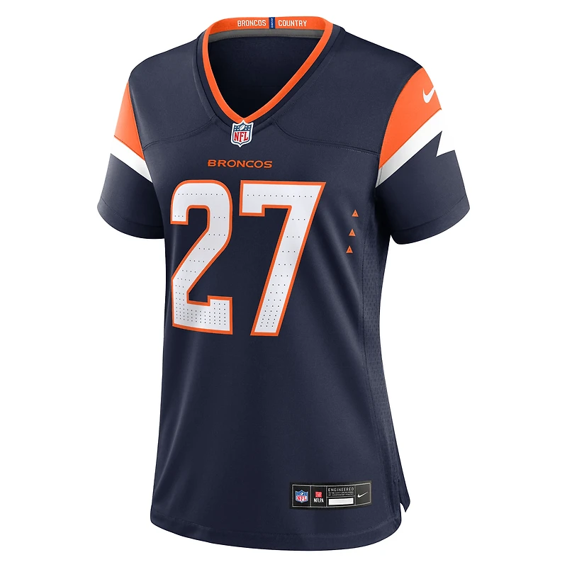 Maillot Nike J.K. Dobbins bleu marine des Denver Broncos pour femme