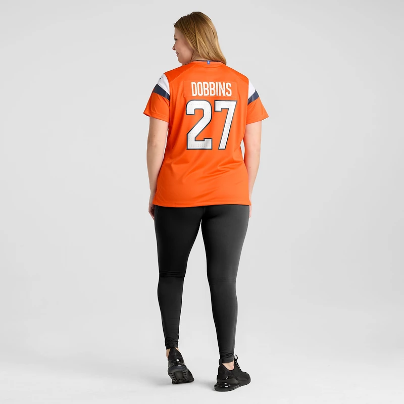 Maillot Nike J.K. Dobbins orange des Denver Broncos pour femme