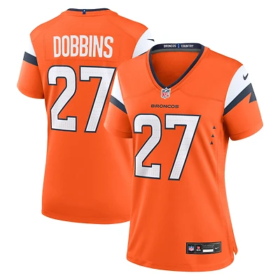Maillot Nike J.K. Dobbins orange des Denver Broncos pour femme