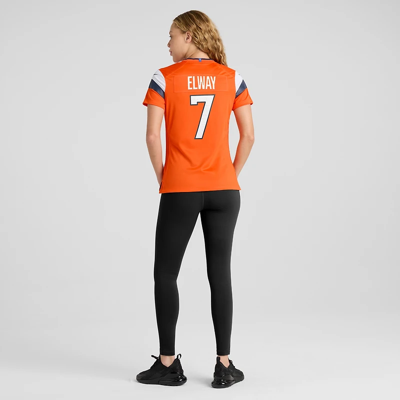 Maillot de match Nike John Elway orange Denver Broncos pour femme, commémorant la retraite d'un joueur.