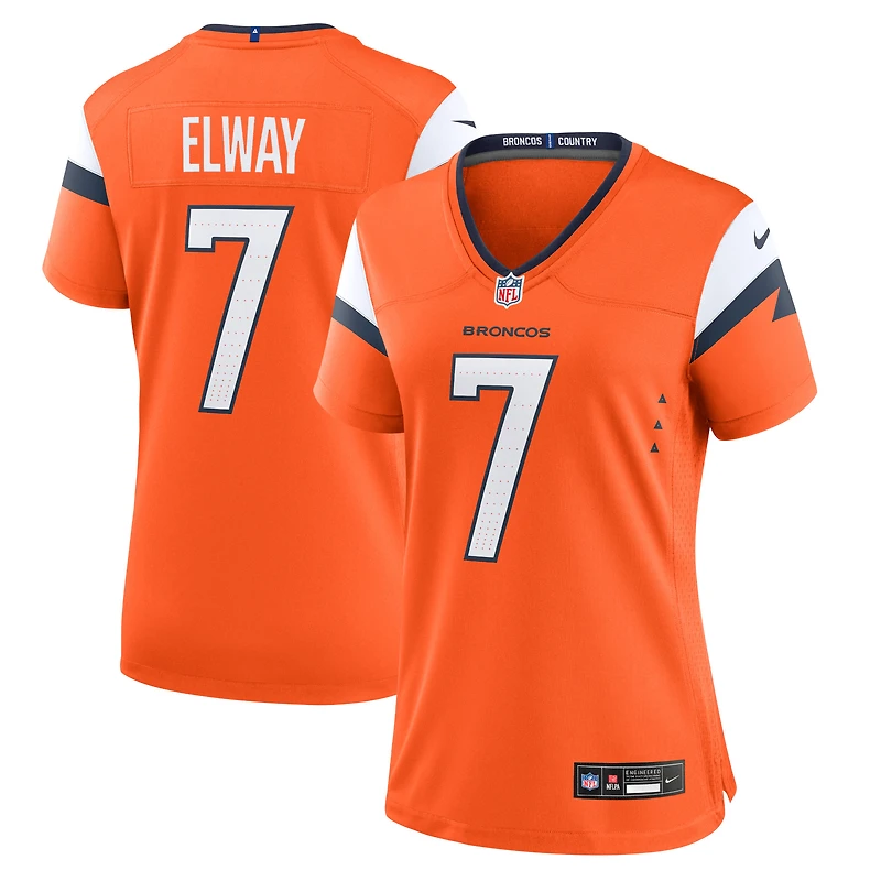 Maillot de match Nike John Elway orange Denver Broncos pour femme, commémorant la retraite d'un joueur.
